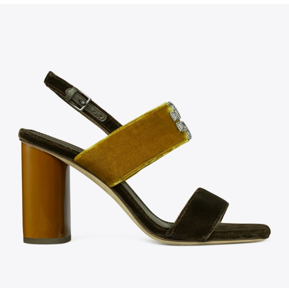 Tory Burch Velvet Pave Heel Sandals - Picture 2 of 10